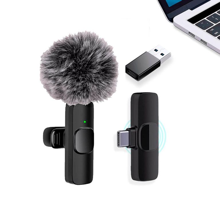Micrófono Solapero Inalámbrico K8 Tipo C + Adaptador USB y filtro antiviento