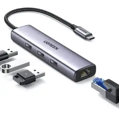 UGREEN - ADAPTADOR CM475 – HUB 4 EN 1 (USB-C → RJ45 + 3 USB 3.0)