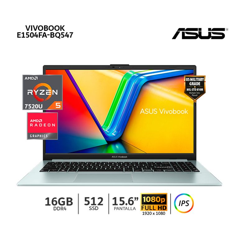Laptop VivoBook Go 15 E1504FA-BQ547 Ryzen 5 7520U 16Gb Ram/ 512Gb SSD/ 15.6" FHD