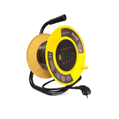 GENERICO - CARRETE EXTENSION DE CORRIENTE AMARILLO 4 ENTRADAS 30 METROS NEGRO SANDAY