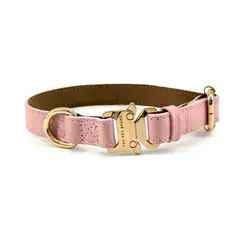 THE PET BRAND - Collar de cuero para mascotas - Rosa Pastel talla M regulable de 23cm a 39cm