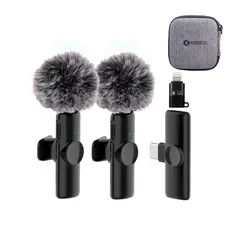 KREED - Micrófono Solapero Inalámbrico DUAL Tipo C con adaptador para iPhone y filtro antiviento K11
