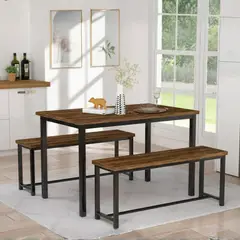 GENERICO - Juego de Comedor Aurora Caramelo con Mesa y Bancas Coricha Home