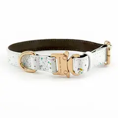 THE PET BRAND - Collar de cuero para mascotas - Blanco Multicolor talla M regulable de 23cm a 39cm