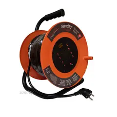 GENERICO - CARRETE EXTENSION DE CORRIENTE ANARANJADO 4 ENTRADAS 50 METROS NEGRO SANDAY