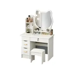 GENERICO - Tocador Blanco con Espejo y Silla con Cajones Organizadores