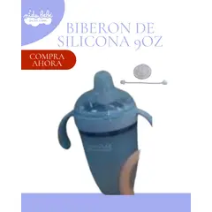 BABY - BIBERÓN DE SILICONA PARA BEBÉ 9 ONZAS - CELESTE