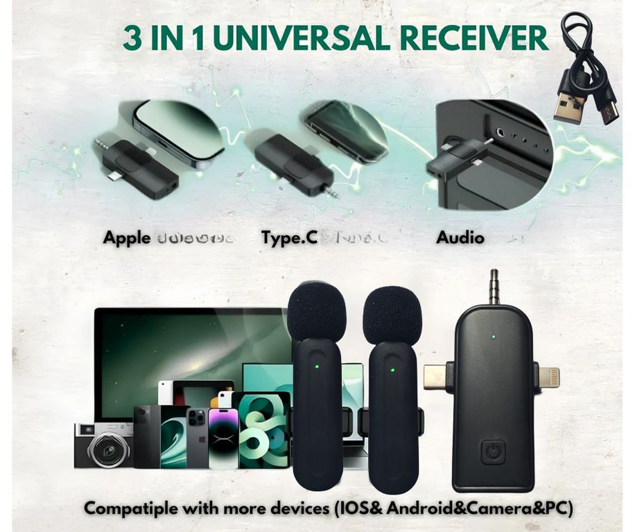 Microfono Solapero Inalámbrico 3 En 1 compatible Iphone Tipo C SX26