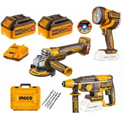 INGCO - Amoladora + Rotomartillo + Lampara + 2 Bat COSLI250183
