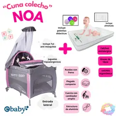 EBABY - CUNA CORRAL NOA + COLCHON ANTIALERGICO - ROSADO