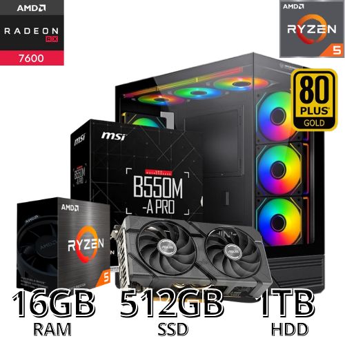 PC GAMER RYZEN 5 / 16GB RAM/ 512GB SSD + 1TB HDD/ RX 7600 8GB
