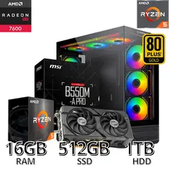 AMD - PC GAMER RYZEN 5 / 16GB RAM/ 512GB SSD + 1TB HDD/ RX 7600 8GB