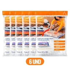 GENERICO - PACK 6 BOLSAS AL VACÍO COMPRESORA DE ROPA 60 X 80 CM