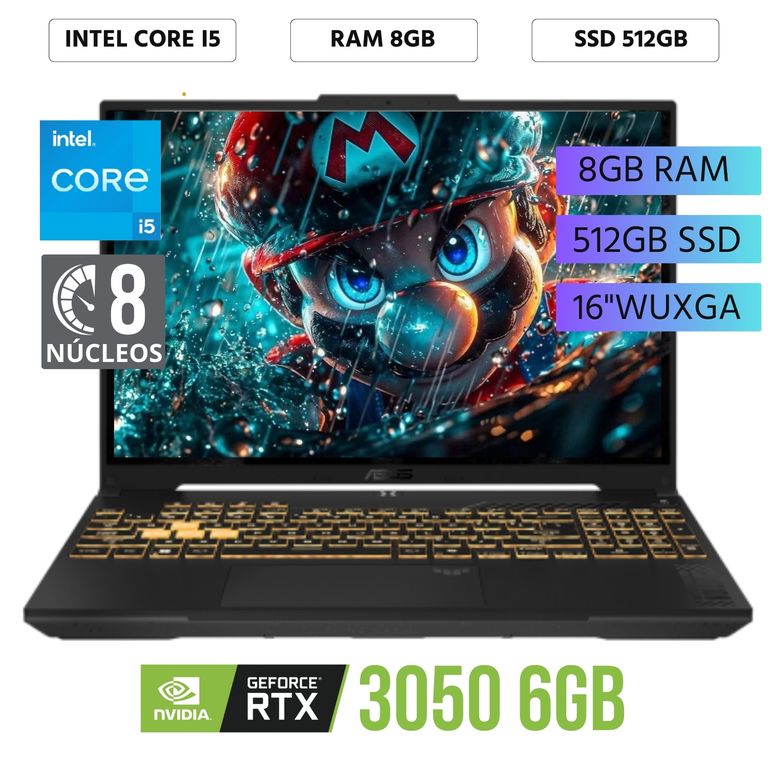 Laptop TUF F15 FX607VJ-RL016 Intel Core i5 - 210H Ram 8GB SSD 512GB RTX 3050 16" WUXGA FreeDos
