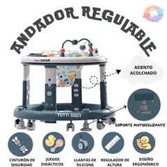 SPACE - ANDADOR SALTARIN REGULABLE CON BANDEJA DIDACTICO "SPACE" - AZUL