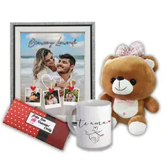 M MATIX SHOP - Regalos Personalizados San Valentín - Regalos para Parejas - Peluche + Cuadro + Taza + Chocos