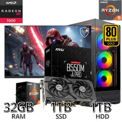 AMD - PC GAMER RYZEN 5 / 32GB RAM/ 1TB SSD + 1TB HDD/ RX 7600 8GB Y MONITOR 24"