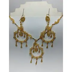 GENERICO - Collar de filigrana y aretes de filigrana bañados en oro modelo lagrimas