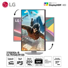 LG - Monitor UltraGear G6 27G610A-B 27” QHD IPS 200Hz 1ms FreeSync Premium