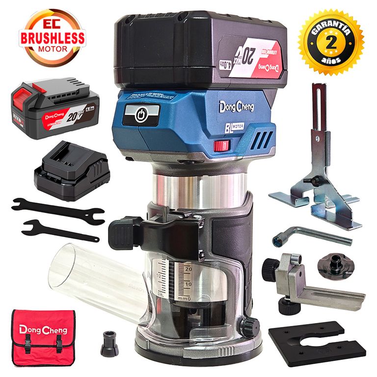 Ruteadora Fresadora Tupi de Mano Inalambrica Industrial ¼ 6mm DCMP6BM 20V 2Bat x 4Ah