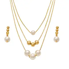 Esika - Set Collar + Aretes Metallic Pearls Perlas