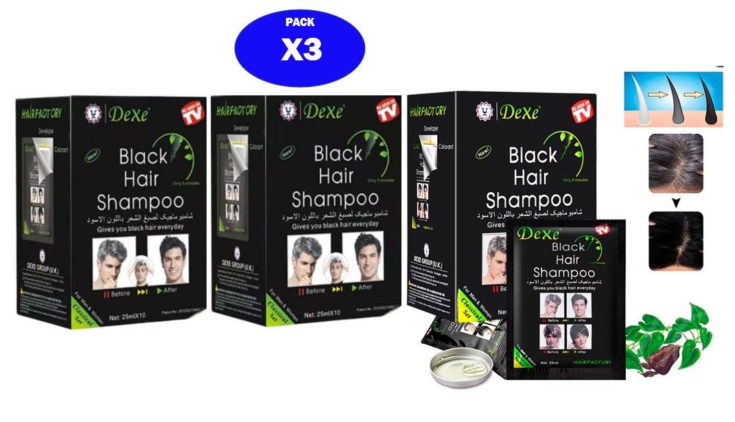 Pack X3 Tinte Shampoo Black Hair 25ml x10