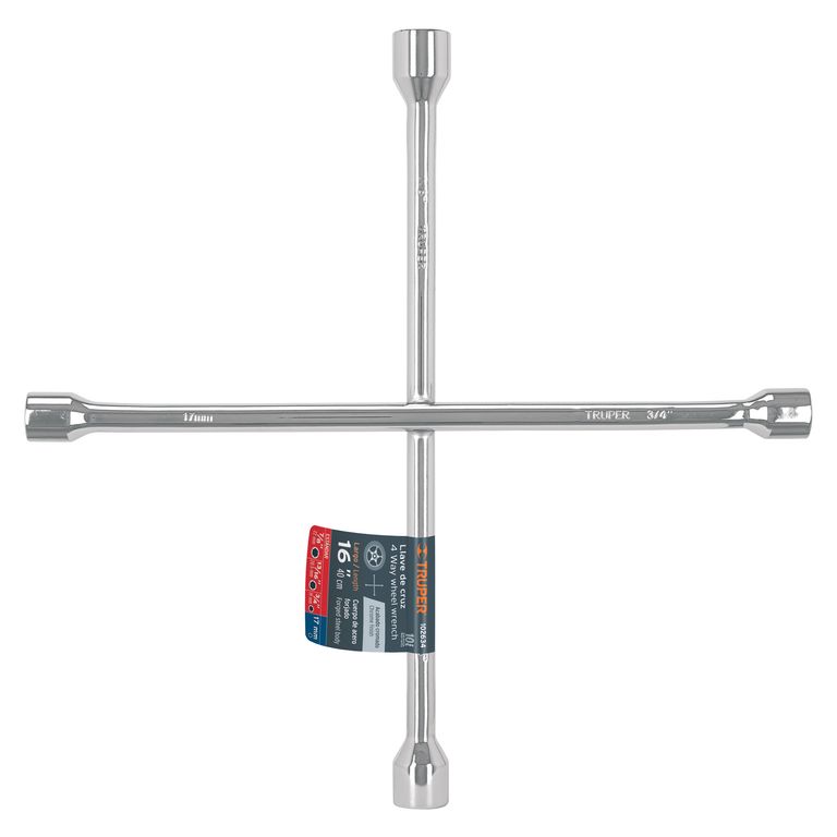 LLAVE DE CRUZ 16" PULIDA Y CROMADA, 102634- PAQUETE DE 6 UND