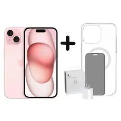 APPLE RECORDS - IPHONE 15 128GB CHIP FISICO - PINK - CUBO + CASE + MICA