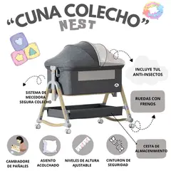 SPACE - CUNA COLECHO CON ORGANIZADOR EXTRA AMPLIO NEST - GRIS