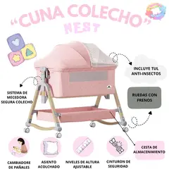 SPACE - CUNA COLECHO CON ORGANIZADOR EXTRA AMPLIO NEST - ROSADO BEBE