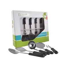 FACUSA - SET DE UTENSILIOS - ACERO INOX MANGO PLÁSTICO 5PZAS + COLGADOR -