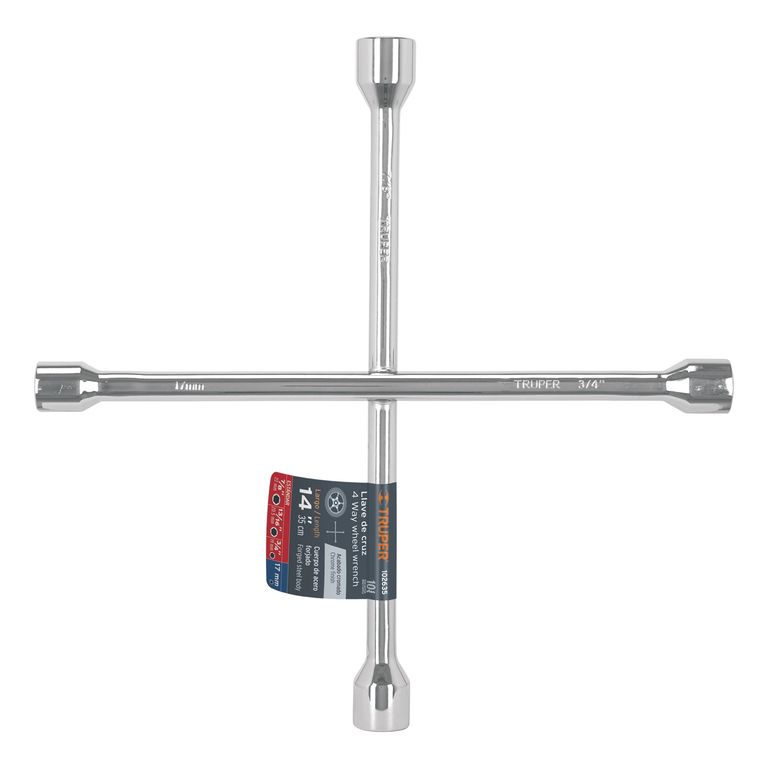 LLAVE DE CRUZ 14" PULIDA Y CROMADA, 102635 - PAQUETE DE 9 UND