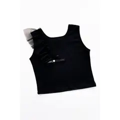 KIDS MASHMELO - Polo manga cero con volante de tull español y lazo con detalles de strass para niña