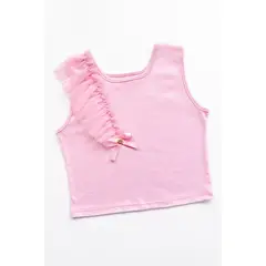 KIDS MASHMELO - Polo manga cero con volante de tull español y lazo con detalles de strass para niña