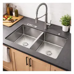 MAGIC - Lavadero de Cocina Acero Inoxidable 2 Pozas Satinado 82x45 cm con Portacuchillo