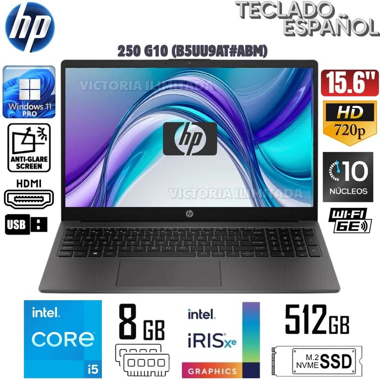 Laptop 250 G10 Intel Core i5-1334U 8GB RAM 512GB SSD 15.6" HD WIN 11 (B5UU9AT)
