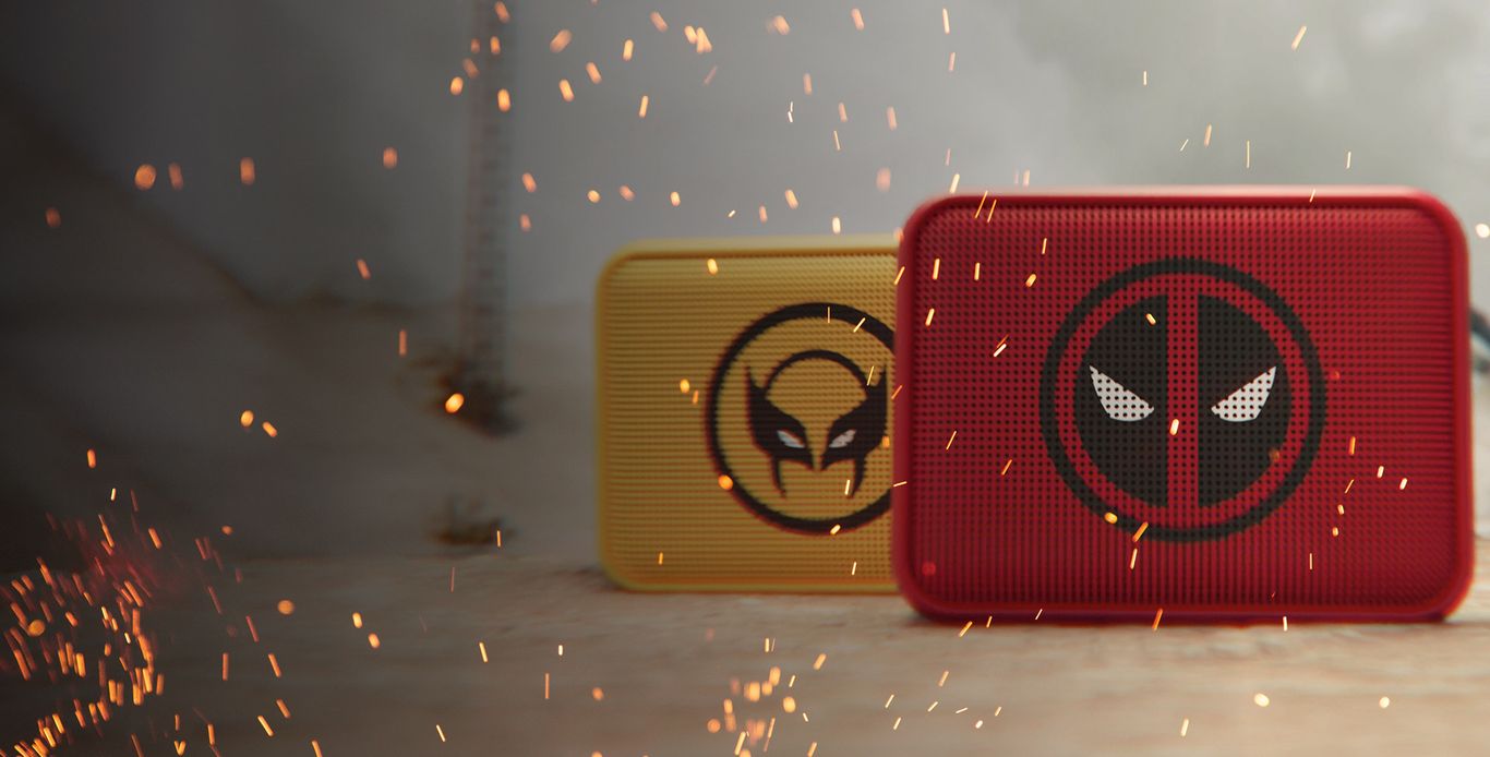PARLANTES BLUETOOTH PORTATIL KLIPXTREME CON DISEÑO DEADPOOL Y WOLVERINE 2 PACK