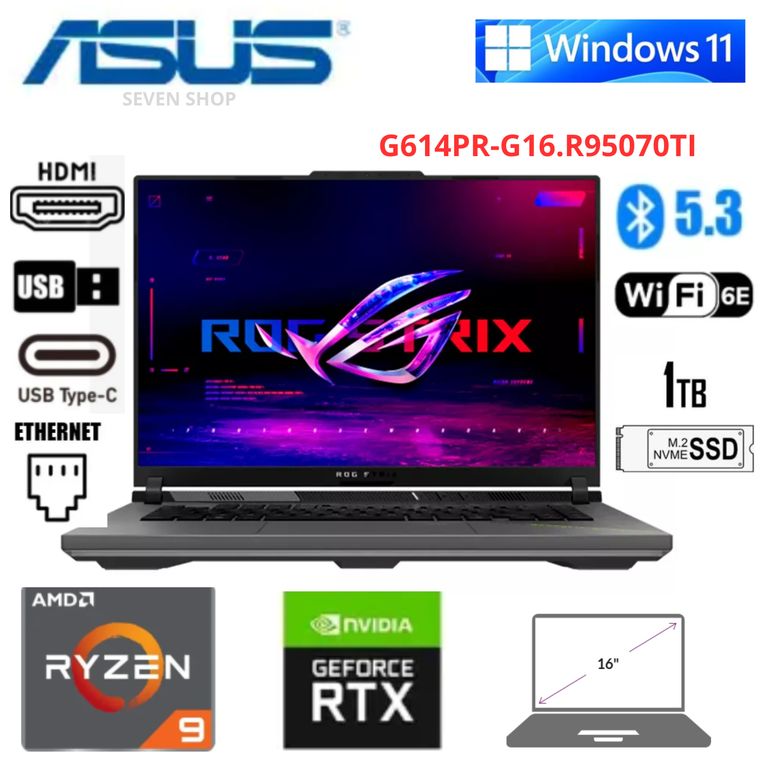 Laptop Gamer ROG Strix G16 16", Ryzen 9 8940HX, 16GB RAM, 1TB SSD, RTX 5070 Ti 12GB, Windows 11