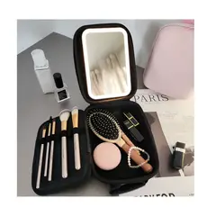GENERICO - MALETA PARA COSMÉTICOS IMPERMEABLE CON ESPEJO Y LUZ LED