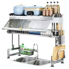 GENERICO - Escurridor de platos 2 niveles con tapa 85 cm acero inoxidable