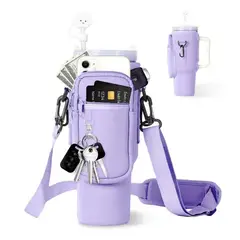 GENERICO - Bolso portavasos Stanley/Similar 40 Oz funda y correa color Púrpura