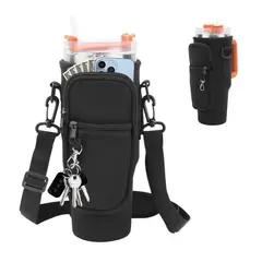 GENERICO - Bolso portavasos Stanley/Similar 40 Oz funda y correa color Negro