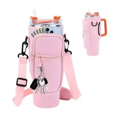 GENERICO - Bolso portavasos Stanley/Similar 40 Oz funda y correa color Rosado