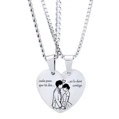 GENERICO - Collares para Parejas de Acero Inoxidable Mitad de Corazón Diseño Beso Romántico – Set 2 Piezas