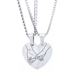 GENERICO - Collares para Parejas de Acero Inoxidable Mitad de Corazón Diseño Manos Entrelazadas– Set 2 Piezas