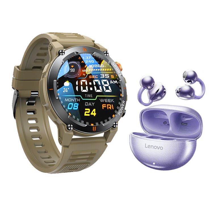 Reloj inteligente GT-R Oro Smartwatch y Audifonos TA140 -Morado