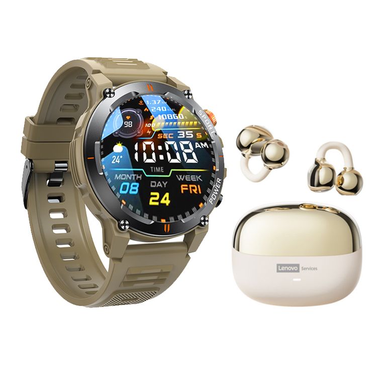 Reloj inteligente GT-R Oro Smartwatch y Audifonos LE06 Blanco