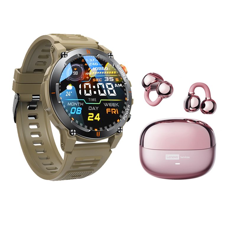 Reloj inteligente GT-R Oro Smartwatch y Audifonos LE06 Rosa