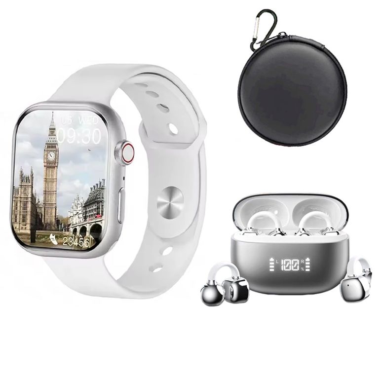 Audífonos RS119 Blanco Bluetooth y S10 W Reloj inteligente Y Estuche