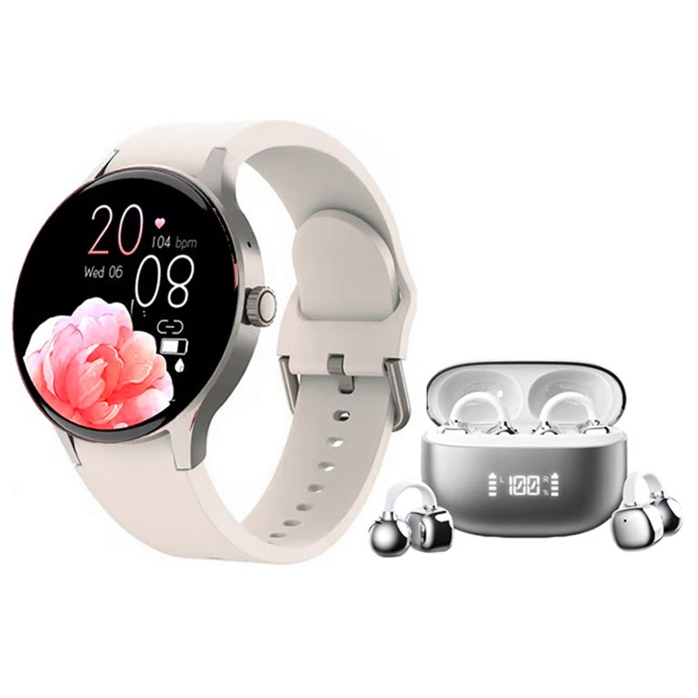 Audifonos RS119 Blanco Bluetooth y Y80 reloj inteligente Blanco